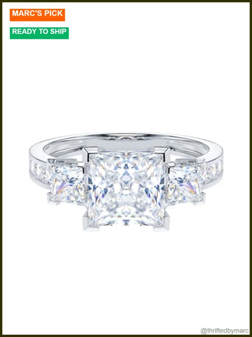 14k White Gold Princess Cut Three Stone Engagement Ring 2CT